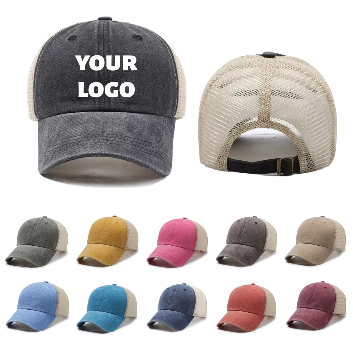Visor Sun Hat - Özel Logolu Yıkanmış Fileli Şapka Nefes