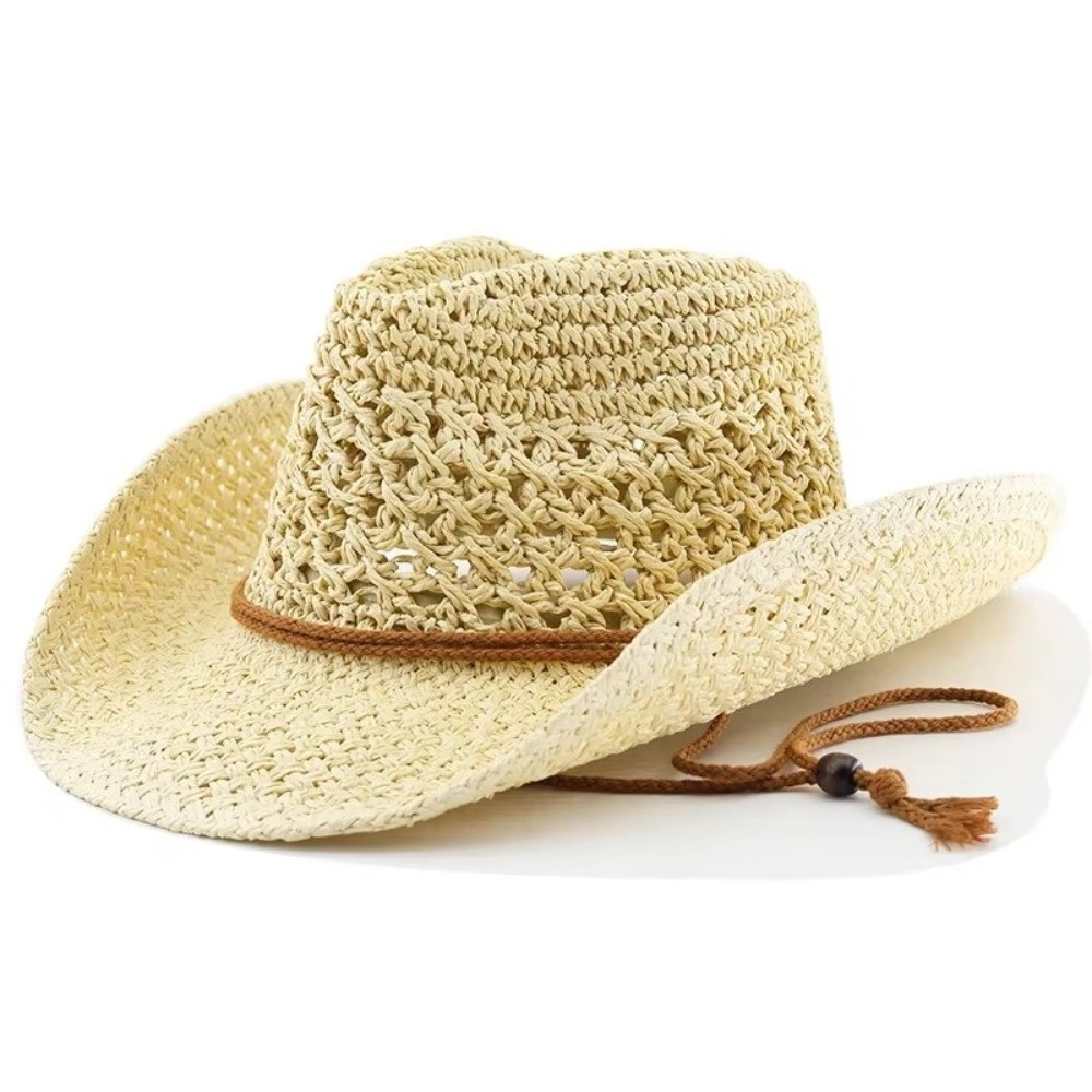 Cowboy Hat Straw - Retro geniş kenarlı güneş koruyucu hasır