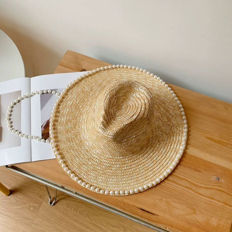 Yeni yaz moda inci zincir hası - Cowboy Hat Straw incelemesi ve fiyatı