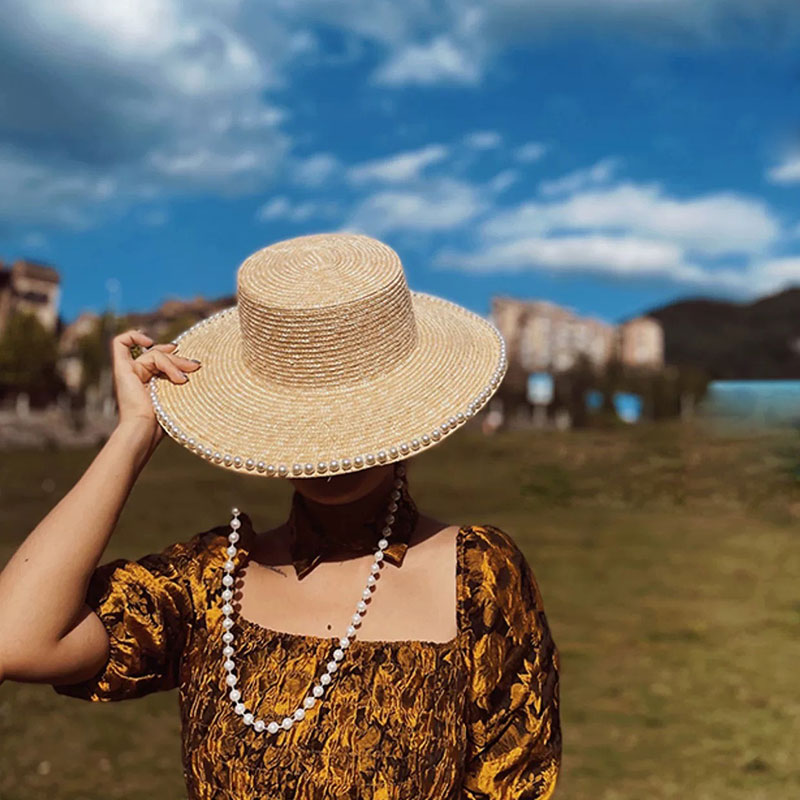Yeni yaz moda inci zincir hası - Cowboy Hat Straw incelemesi ve fiyatı